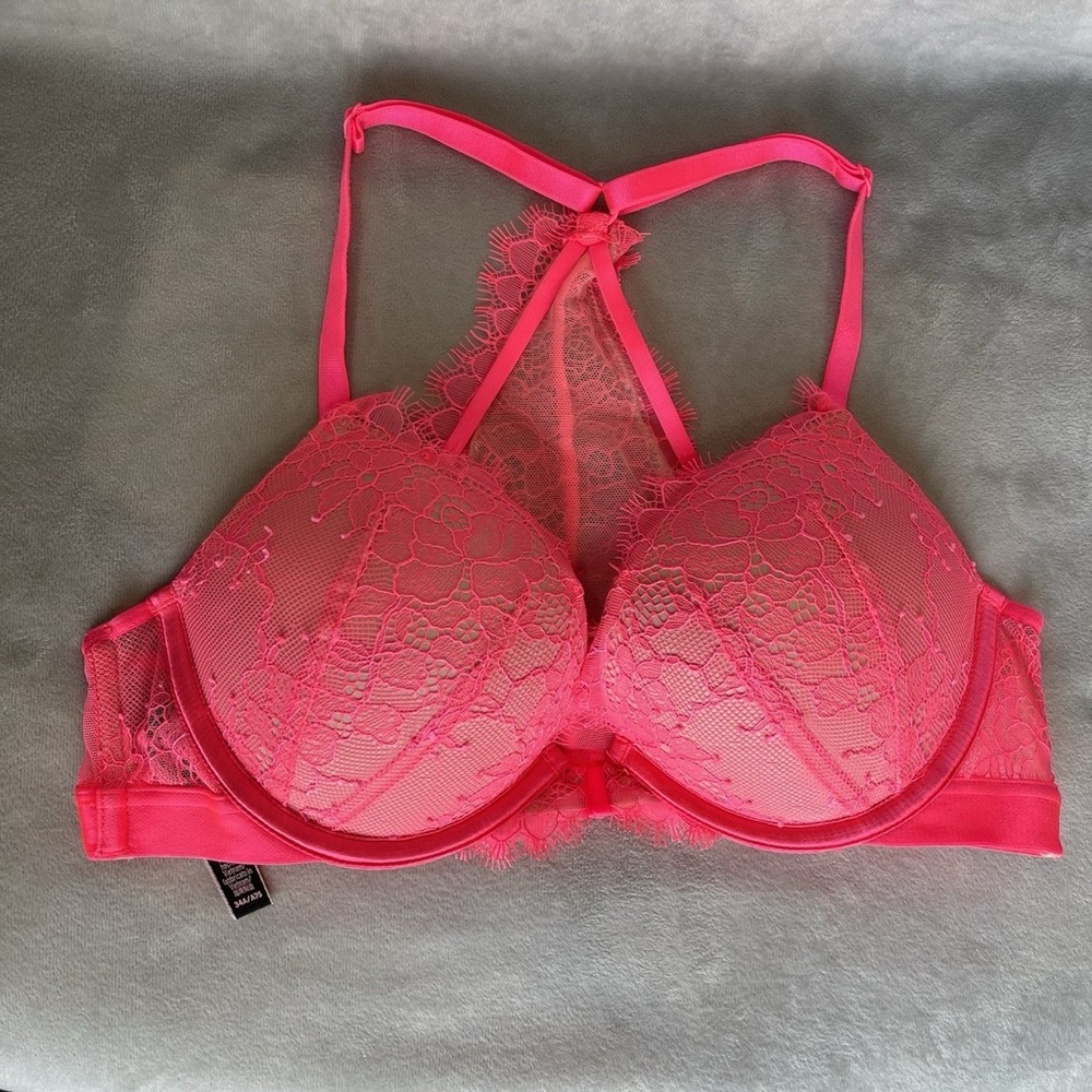 Victoria's Secret Very Sexy 34B Front Close Pink Lace Racerback Push-Up Bra BNWT